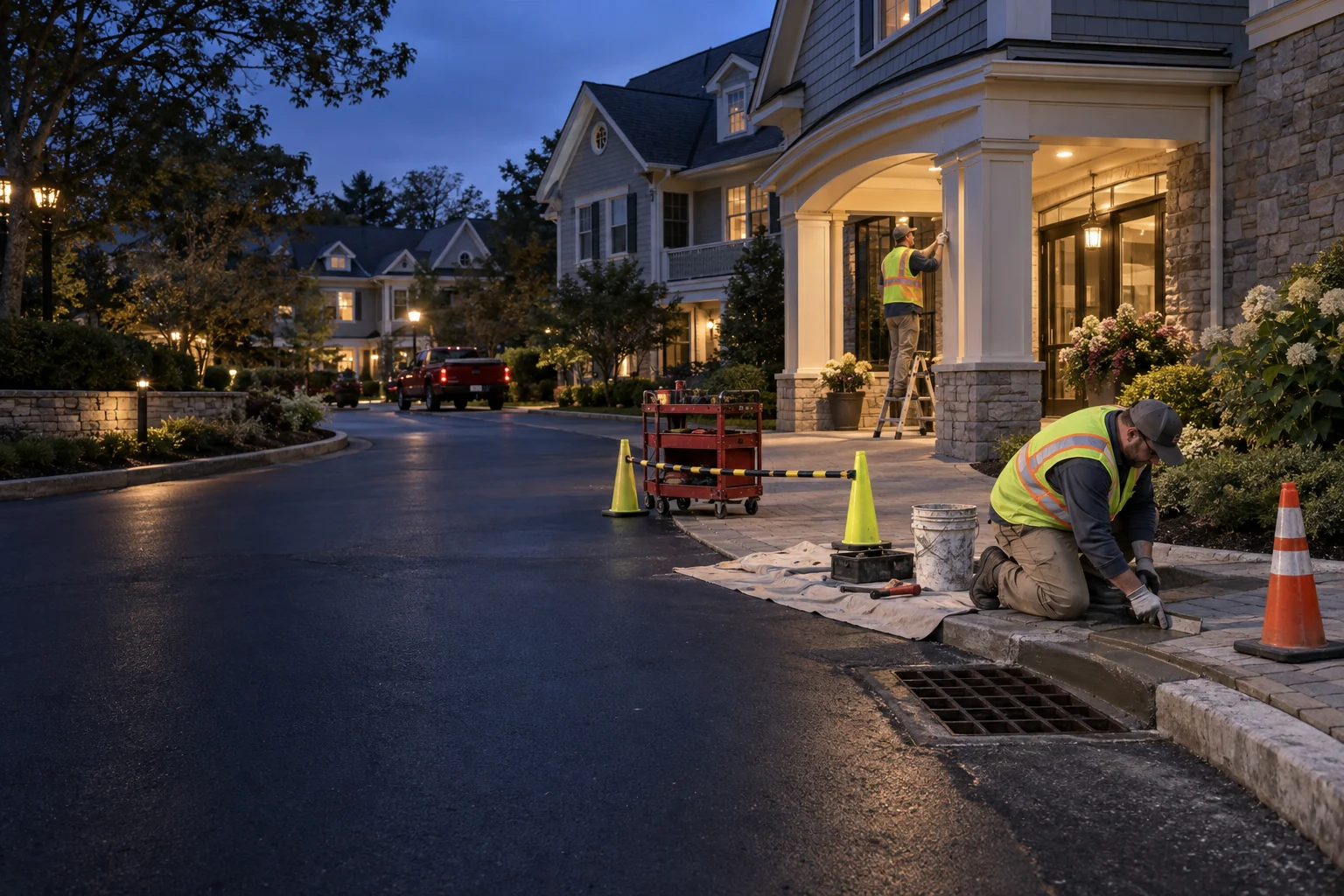 Representative planned common-area maintenance in an upscale Connecticut condominium community