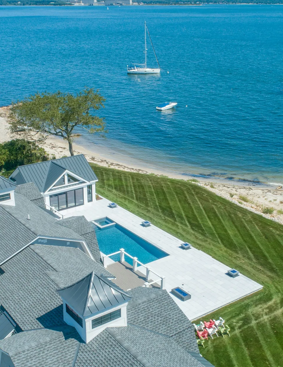 Illustrative terrace, pool and lawn used for CRL outdoor-construction inspiration